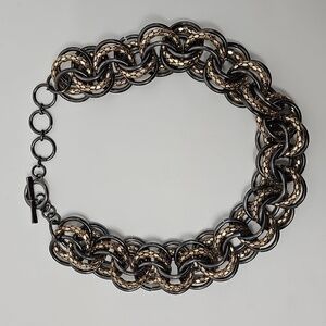 Chico's Gunmetal‎ & Shimmering Diamond Cut Gold Choker Necklace Gothic